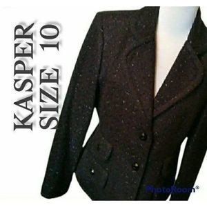 KASPER BLAZER TWEED TAILORED BLACK SUIT COAT SZ 10 WOMENS 10